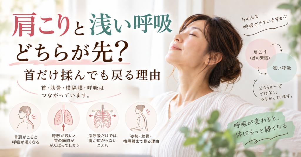 肩こりと浅い呼吸、どちらが先?首だけ揉んでも戻る理由|さいたま市の鍼灸師が解説