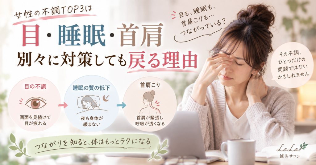 女性の不調TOP3は「目・睡眠・首肩」｜別々に対策しても戻る理由｜中浦和の鍼灸師が解説