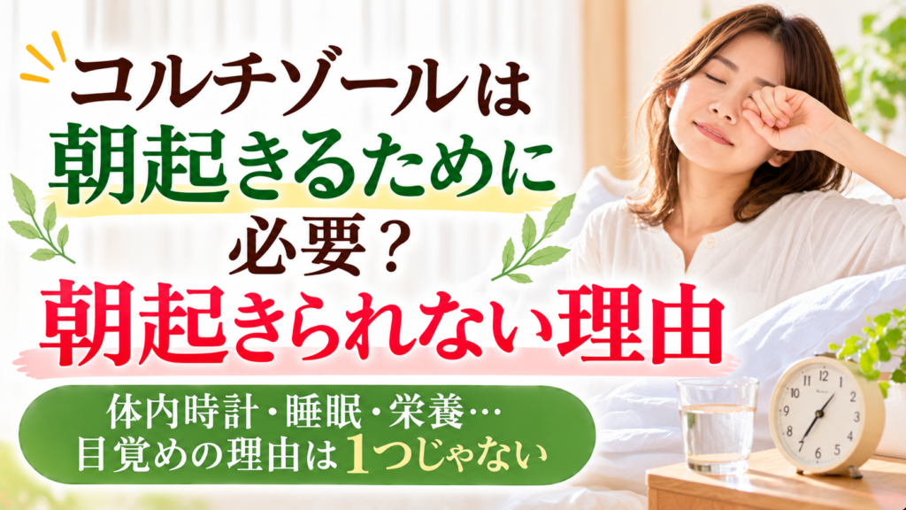 コルチゾールは朝起きるために必要？朝起きられない理由｜朝の光の中で目をこする女性と枕元の目覚まし時計